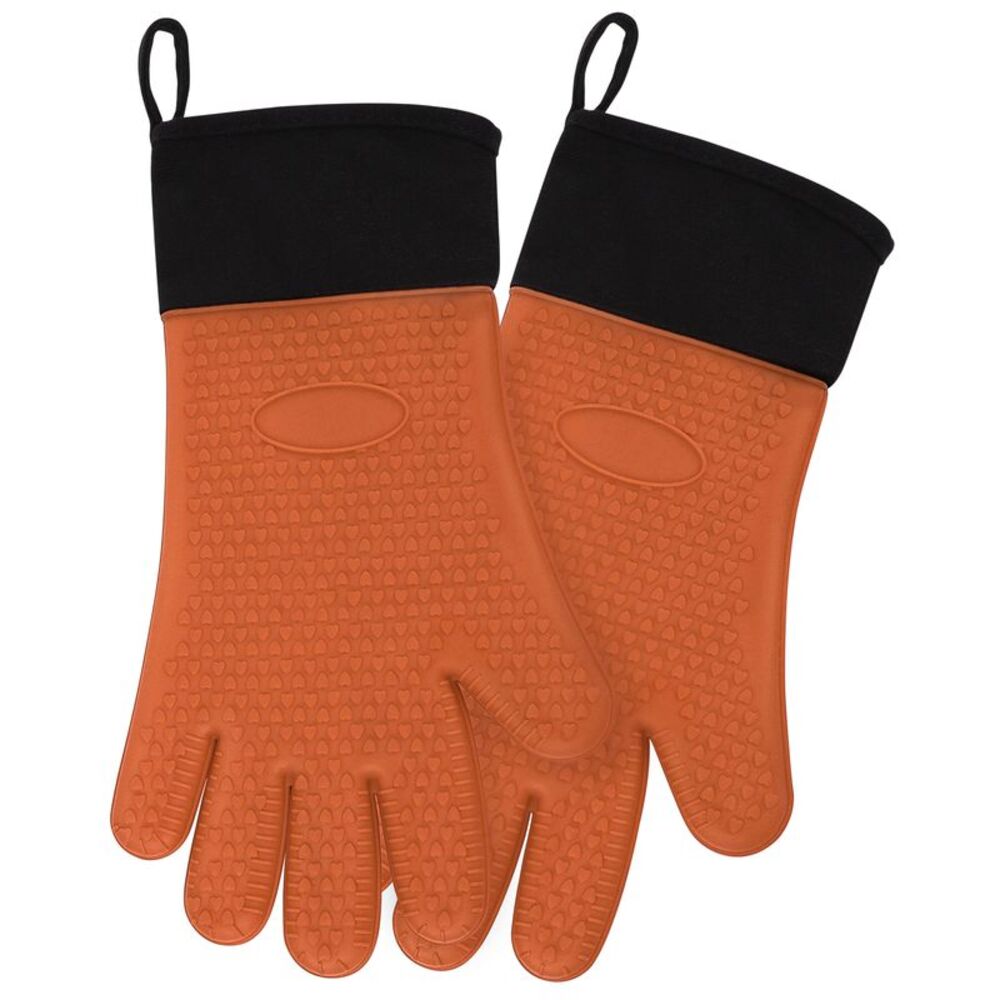 Silicone Oven Mitts, Heat Resistant, Non-Slip Grip Gloves, 1 Pair, Orange